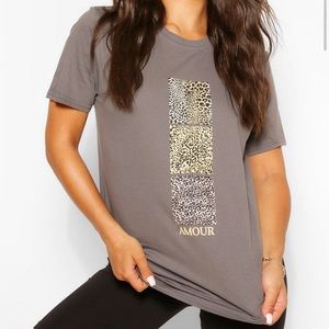 Boohoo Plus Animal Print Paint Swatch Grey Top
